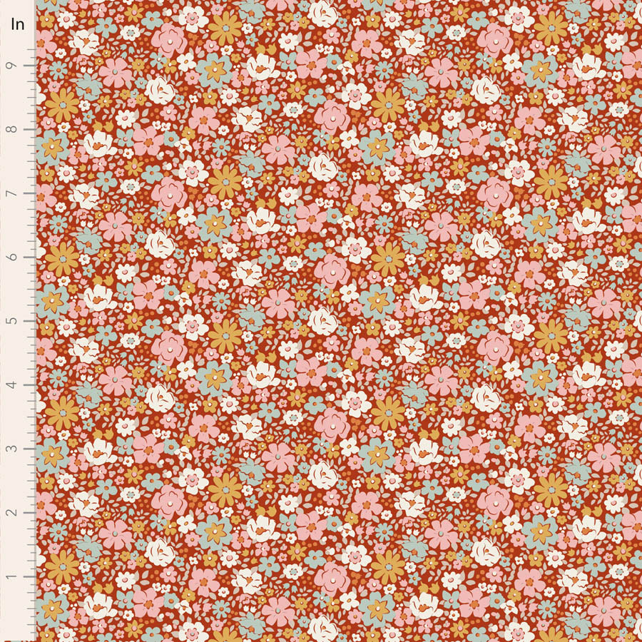Tilda Village Life Esther in Rust fabric, TIL100685