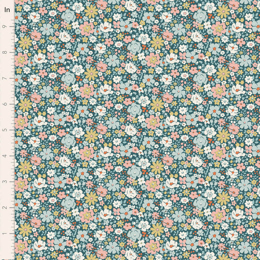 Tilda Village Life Esther in Petrol fabric, TIL100689