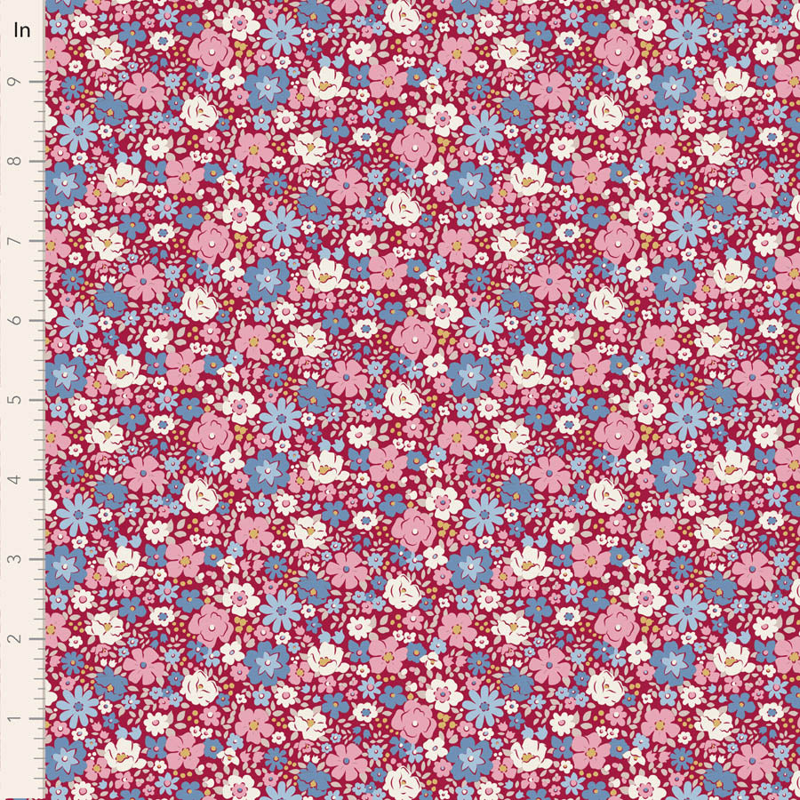 Tilda Village Life Esther in Burgundy fabric, TIL100695