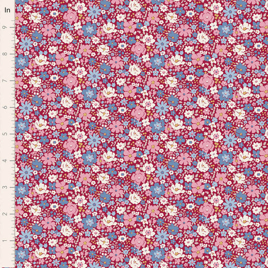 Tilda Village Life Esther in Burgundy fabric, TIL100695
