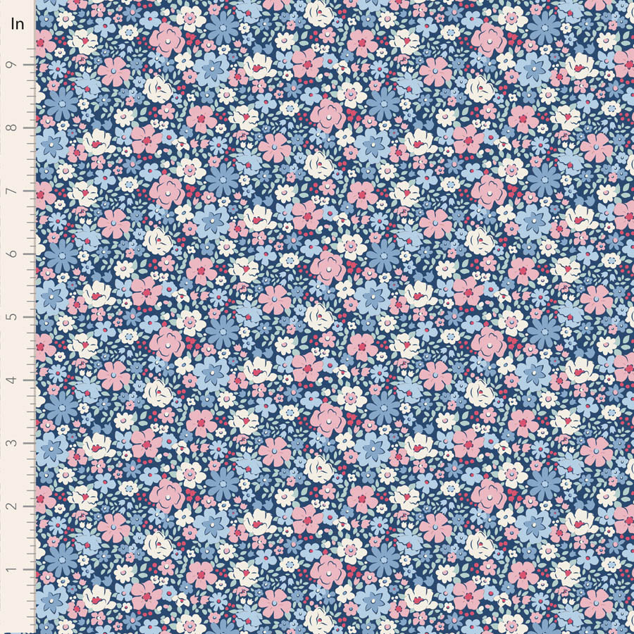 Tilda Village Life Esther in Blue fabric, TIL100699