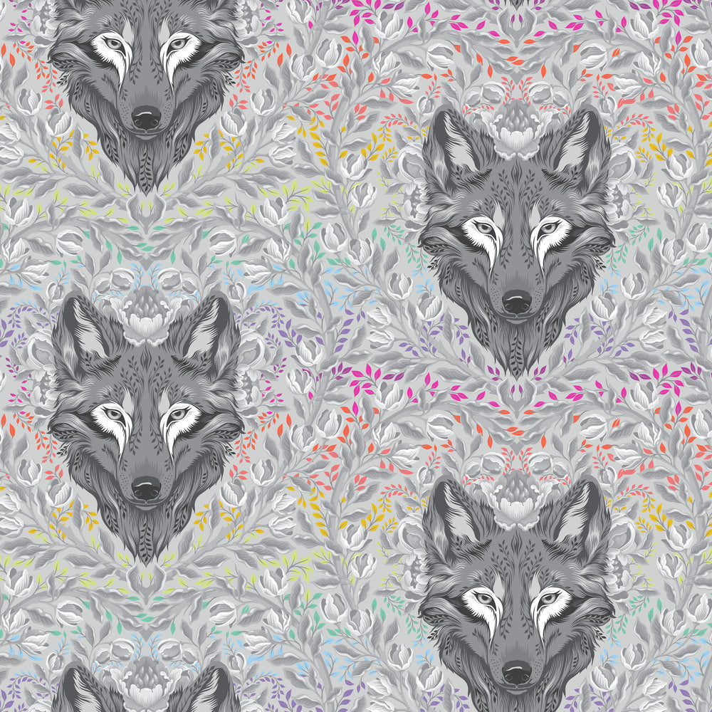 Wolf of Pink Street - Fog - 60" Minky Backing