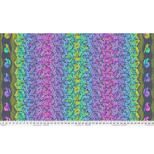 Snailed It! in Daybreak by Tula Pink, Down to Earth cotton fabric, full-width design.