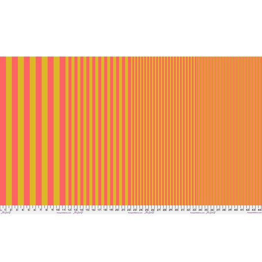 Sticks in Cantaloupe by Tula Pink — full-width fabric view showing four stripe sizes.