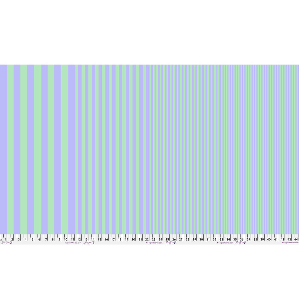 Sticks in Cool Breeze by Tula Pink — full-width fabric view showing four stripe sizes.