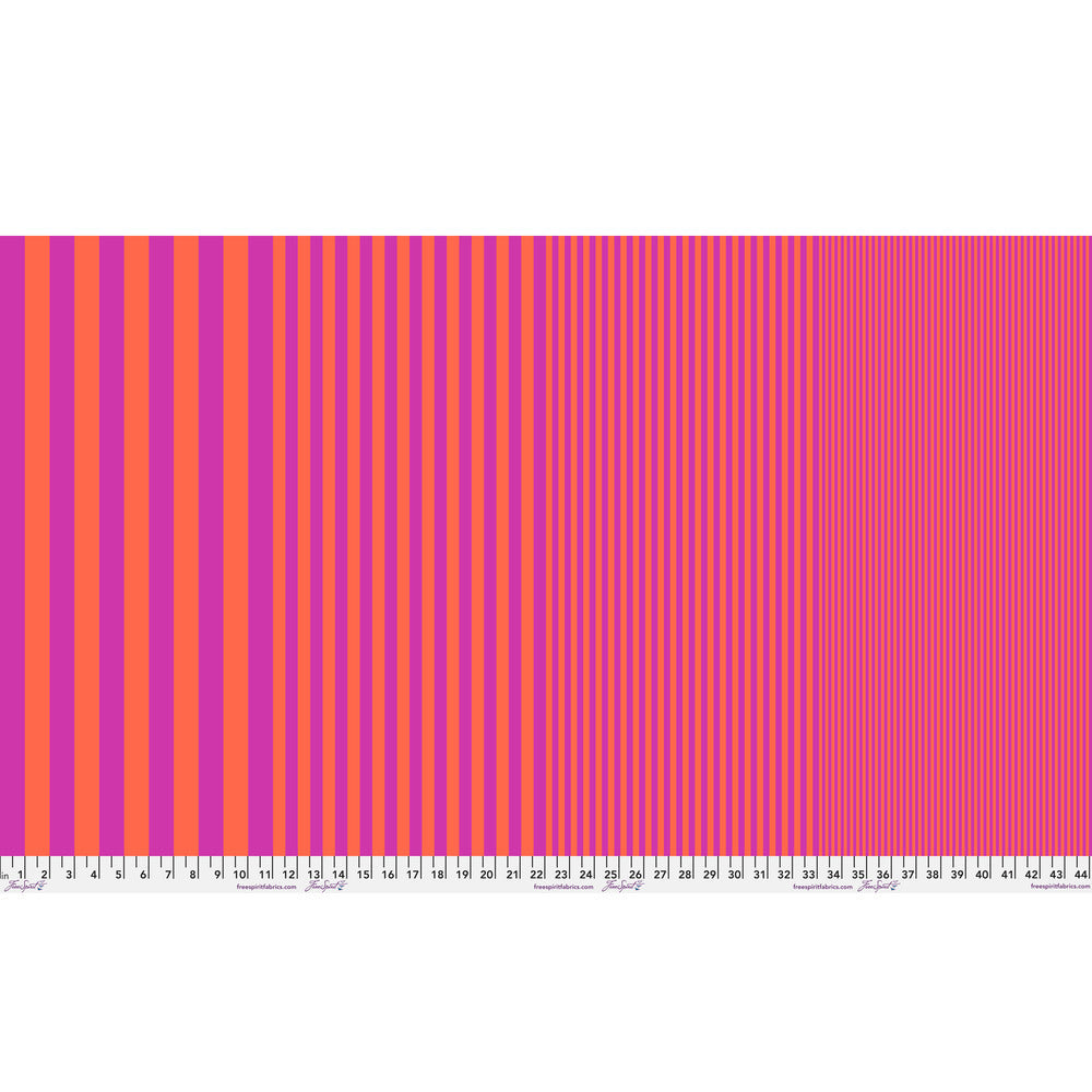 Sticks in Firecracker by Tula Pink — full-width fabric view showing four stripe sizes.