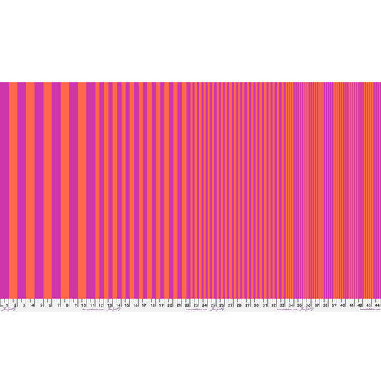 Sticks in Firecracker by Tula Pink — full-width fabric view showing four stripe sizes.