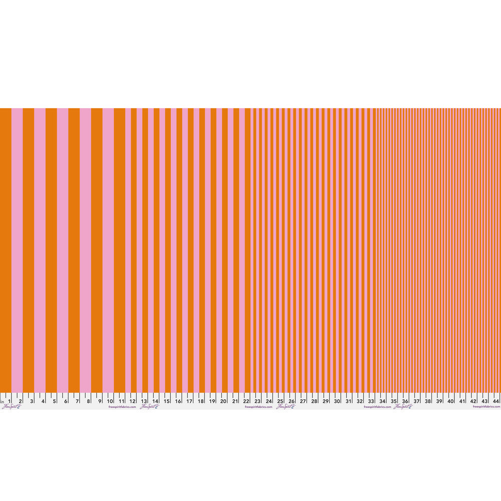 Sticks in Honey Mustard by Tula Pink — full-width fabric view showing four stripe sizes.