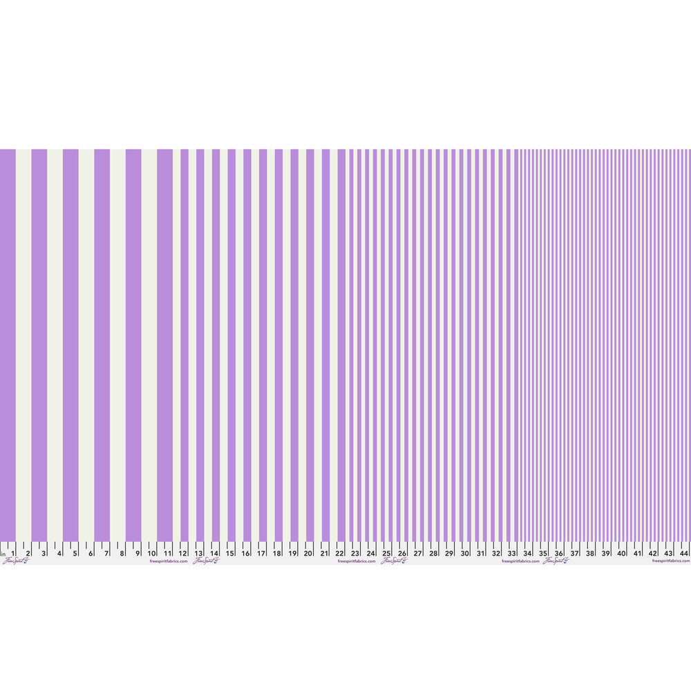 Sticks in Iced Violet by Tula Pink — full-width fabric view showing four stripe sizes.