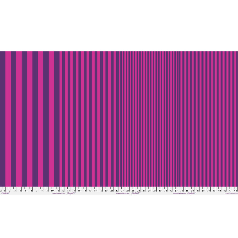 Sticks in Plum Crazy by Tula Pink — full-width fabric view showing four stripe sizes.