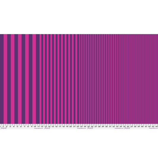 Sticks in Plum Crazy by Tula Pink — full-width fabric view showing four stripe sizes.