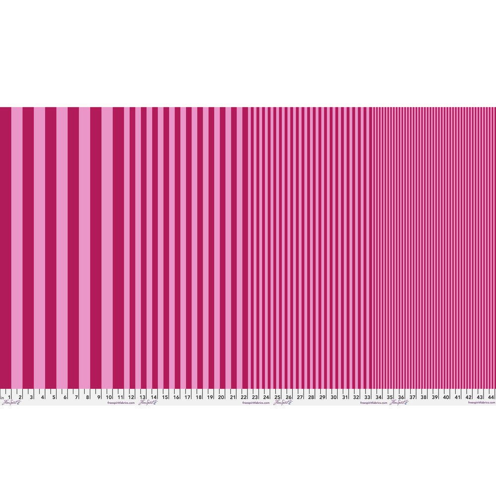 Sticks in Sangria by Tula Pink — full-width fabric view showing four stripe sizes.