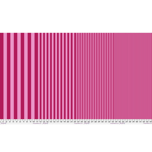 Sticks in Sangria by Tula Pink — full-width fabric view showing four stripe sizes.