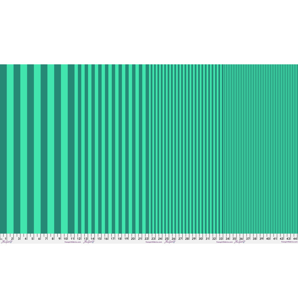 Sticks in Wintergreen by Tula Pink — full-width fabric view showing four stripe sizes.