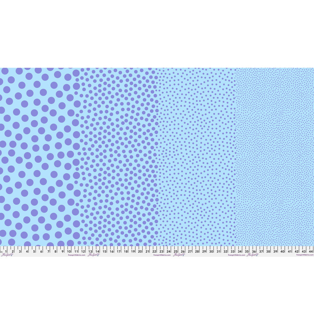 Stones in Blurple by Tula Pink — full-width fabric view showing four dot sizes.