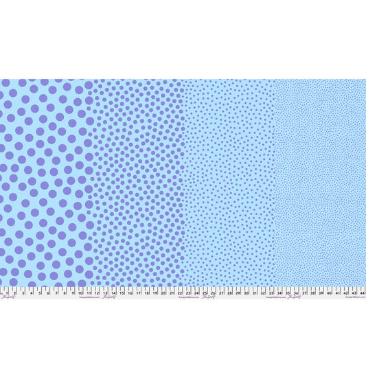 Stones in Blurple by Tula Pink — full-width fabric view showing four dot sizes.