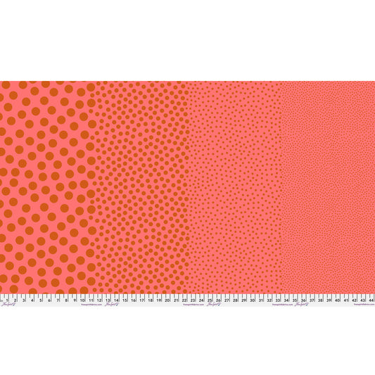 Stones in Clay by Tula Pink — full-width fabric view showing four dot sizes.