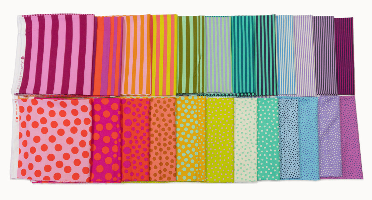 The 24 Tula Pink True Colors Sticks and Stones fabric designs